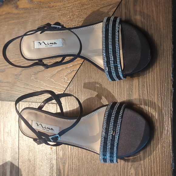 Nina Black Rhinestone Heels, 9W - Picture 1 of 4